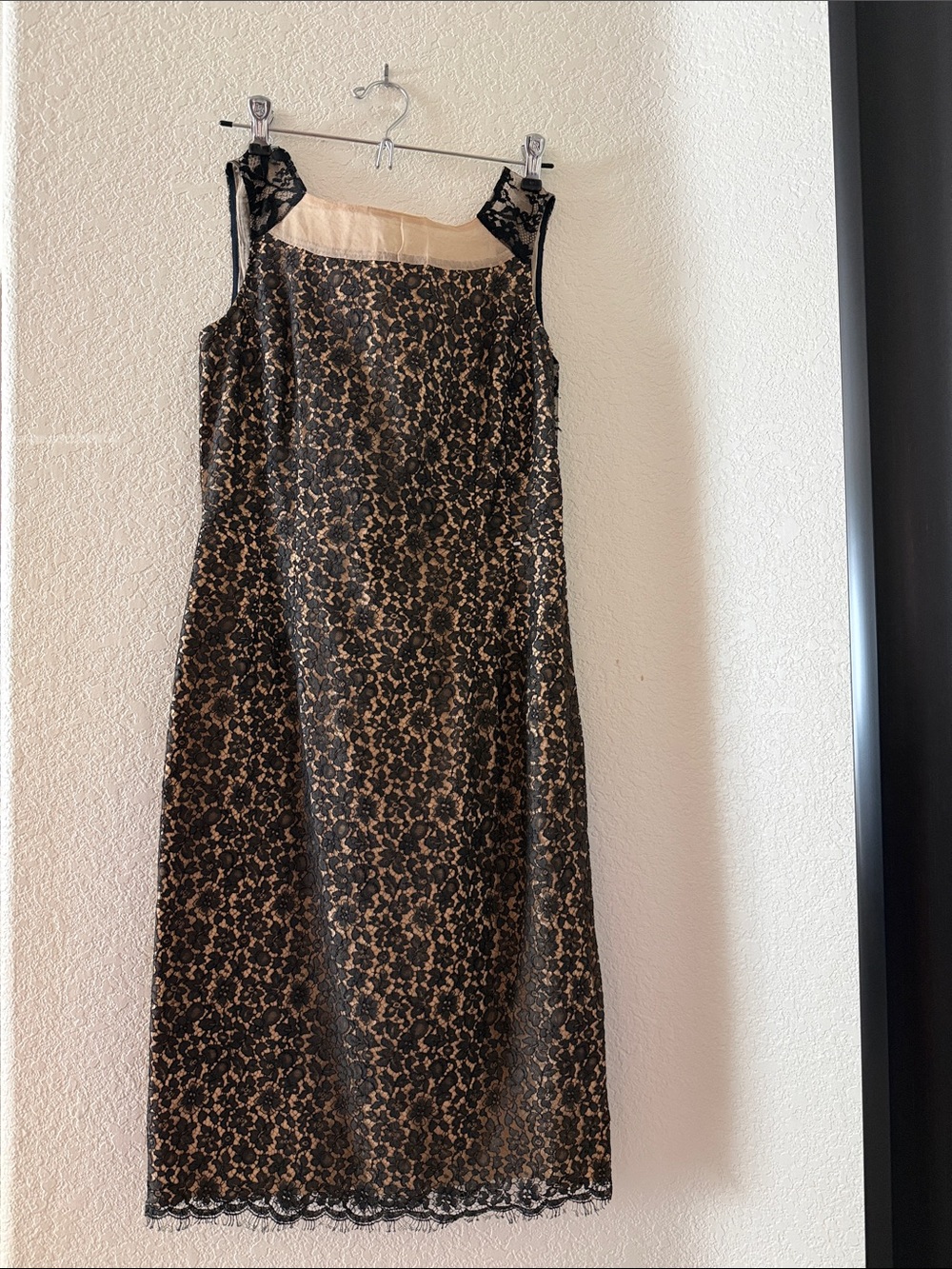 Sleeveless Black Lace Midi Dress with Nude Lining